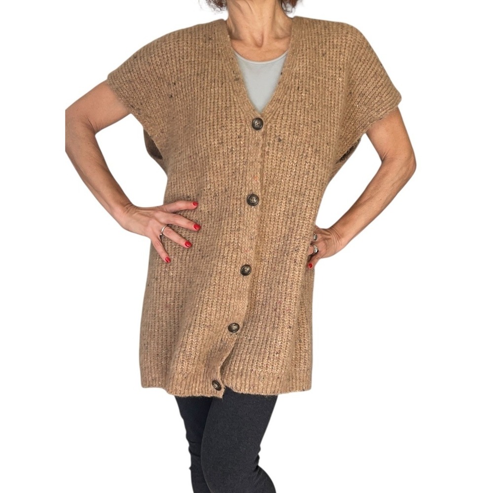 INDI & COLD San Sebastian Melange Knit Sleeveless Cardigan Sweater Vest Gilet S